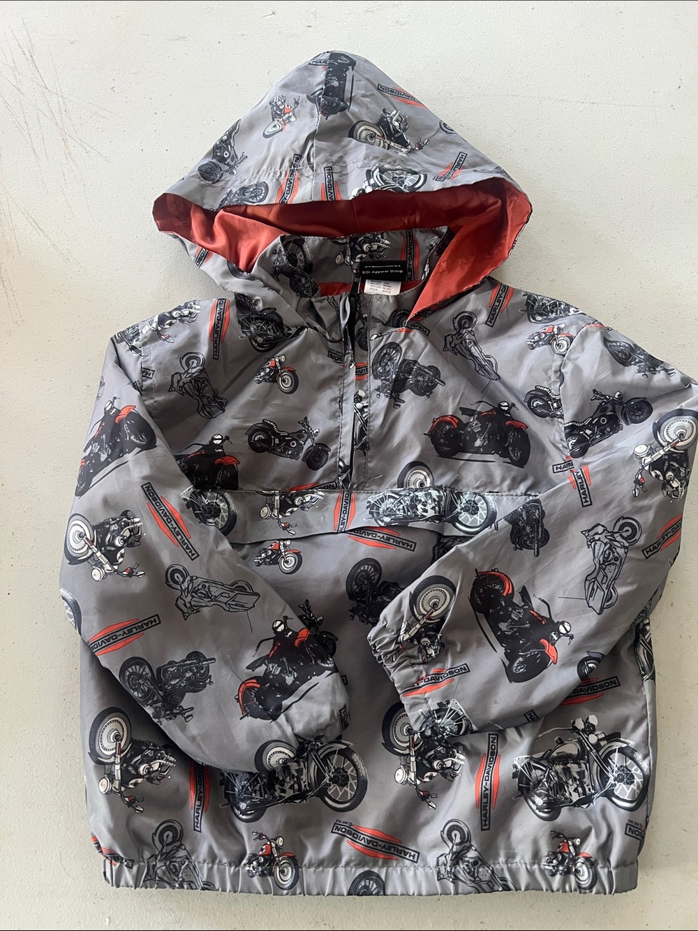 Kids' Harley Gray Motorcycle Print Hooded Windbreaker